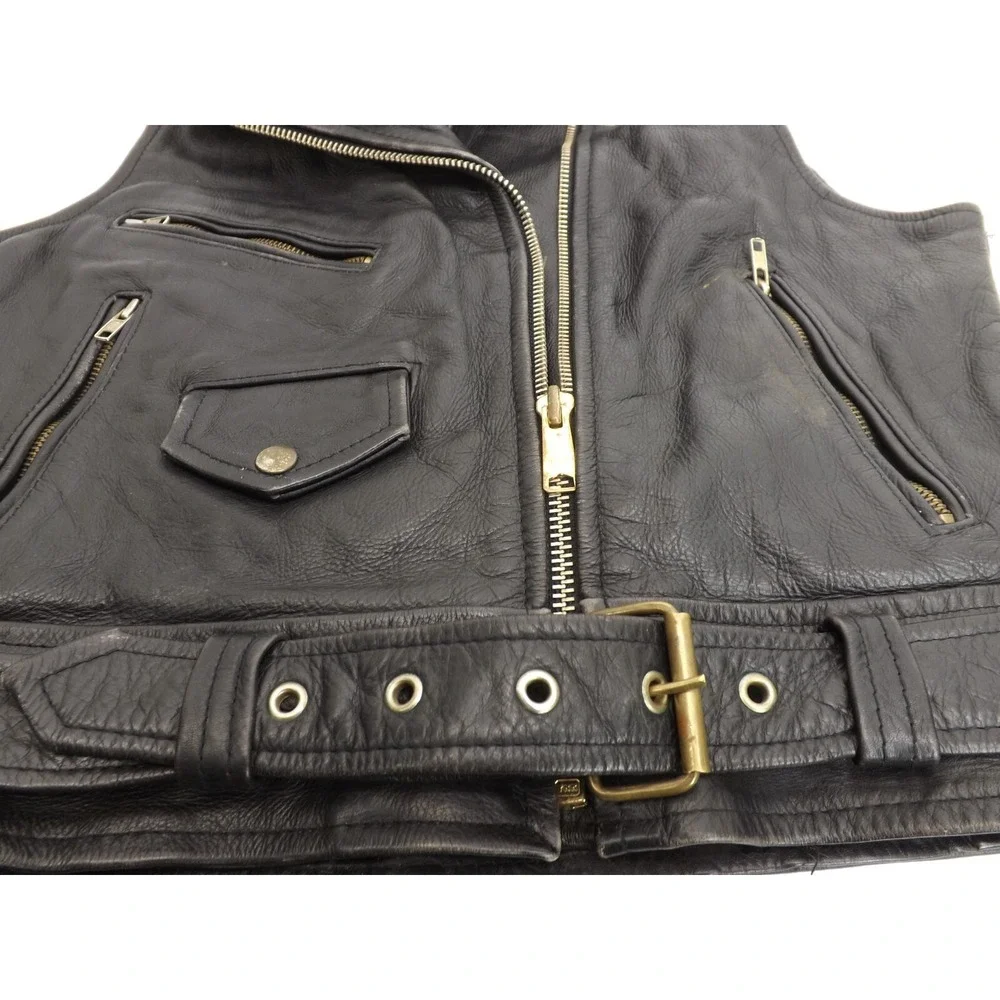 Leather Men Real Leather Heavy Black Motorcycle vest - LADIES size LARGE